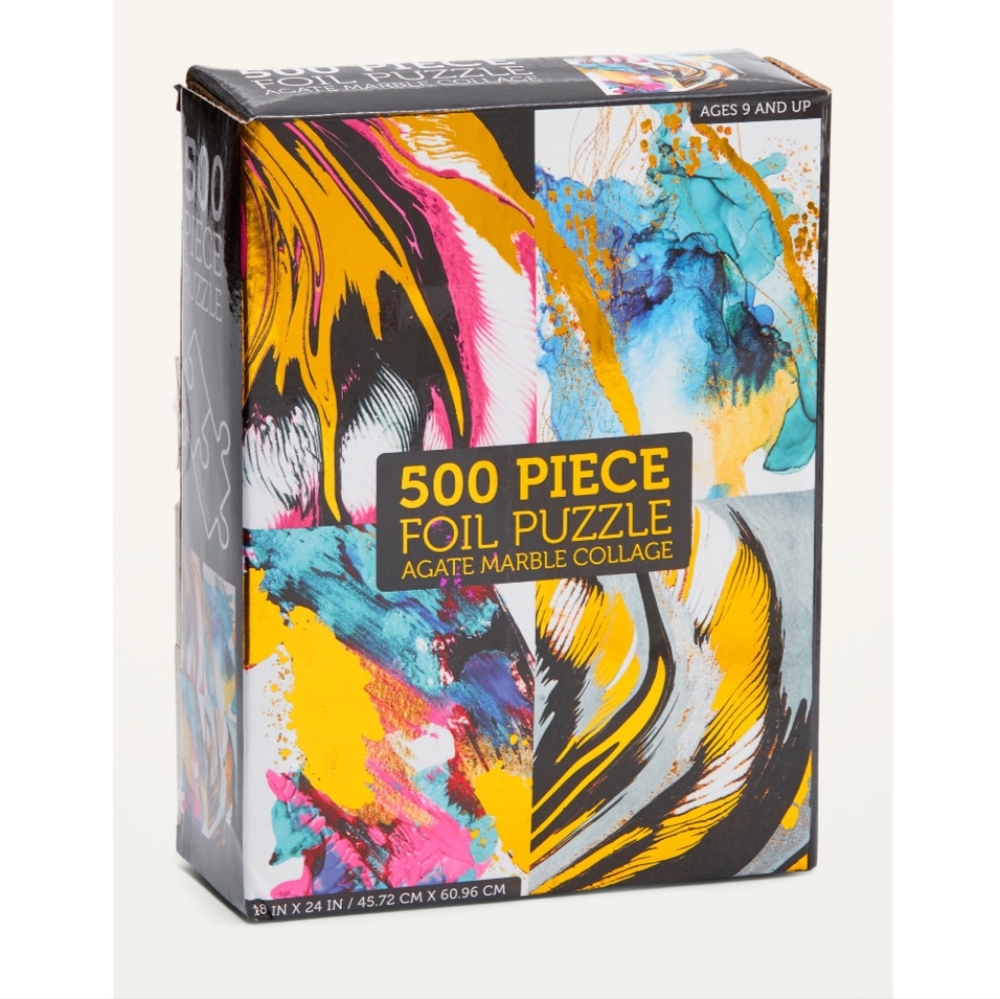 Pretty Agate Marble Abstract Jigsaw Puzzle 500 Pieces w/ Shiny Gold Foil Pieces